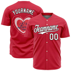 Custom Red Valentine's Day Baseball Jersey Fans Special Edition Authentic Full Button Down T Shirt