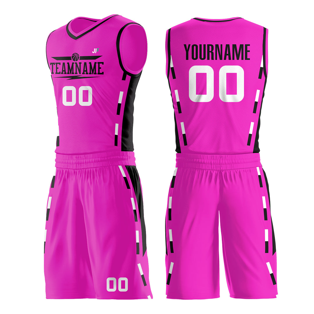 Custom Reversible Pink Basketball Uniform Hip Hop Athletic Sports Shirts Mesh Jersey