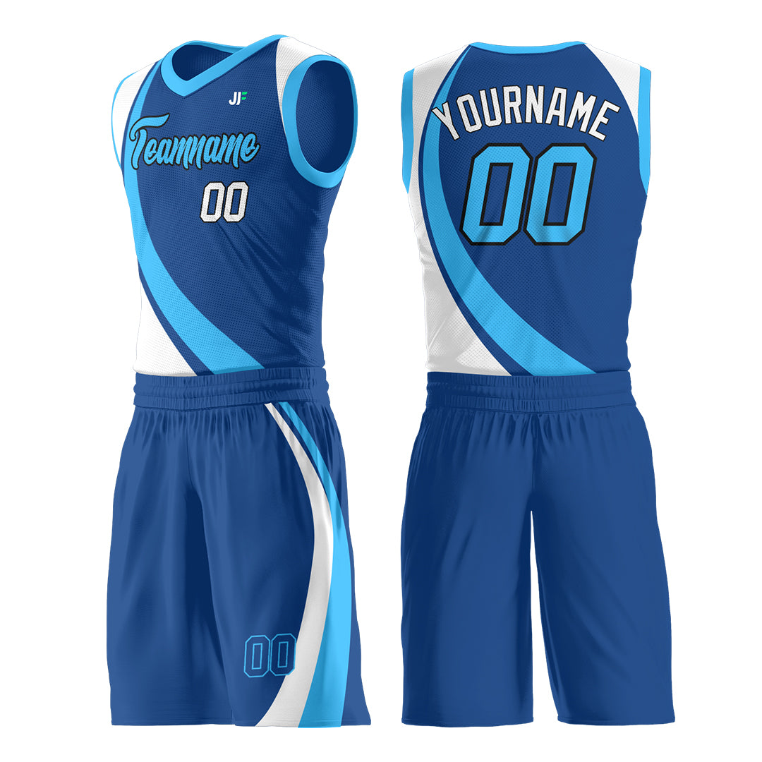 Custom Royal Basketball Uniform Print Athletic V Neck Mesh Jersey