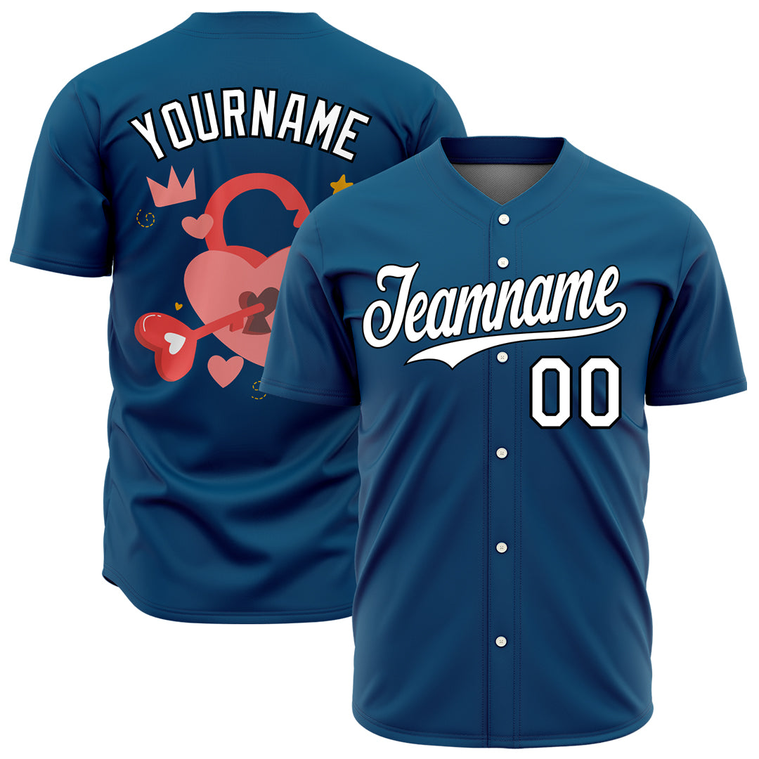 Custom Teal Valentine's Day Baseball Jersey Fans Special Edition Authentic Full Button Down Shirt