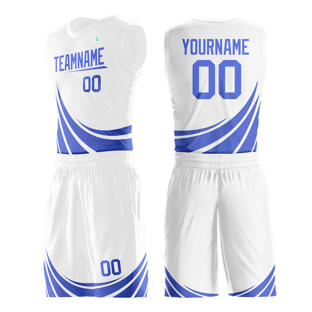 Custom White Basketball Team Uniform Print Athletic V-Neck Mesh Jersey