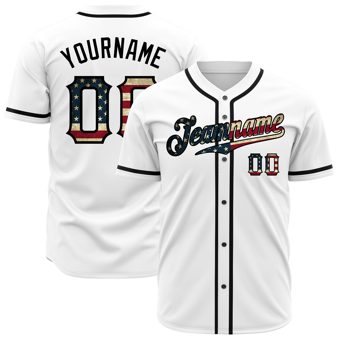 Custom White National USA Flag Fans Special Edition Authentic Vintage Baseball Jersey