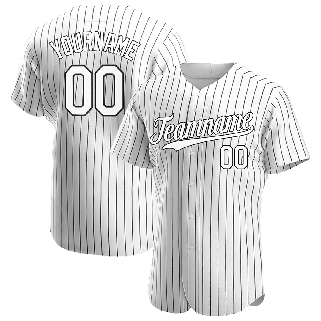 Custom White Pinstripe Baseball Jersey Stitched Authentic Button Down Vintage