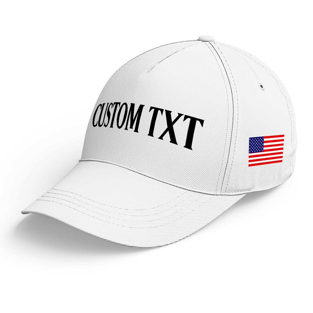 Custom White Print Logo Text Adjustable Snapback Cotton Twill Hat