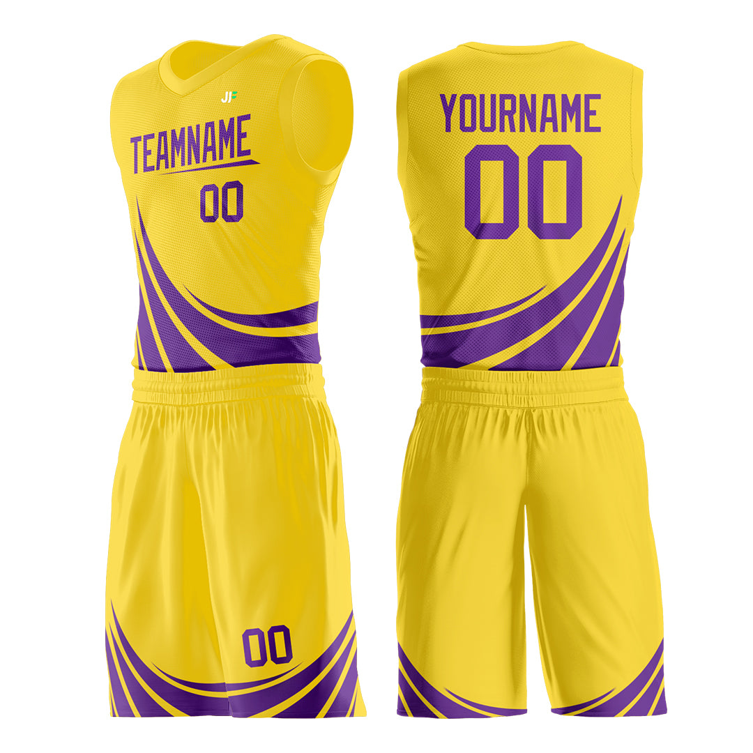 Custom Yellow Basketball Team Uniform Print Athletic V-Neck Mesh Jersey