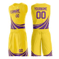 Custom Yellow Basketball Team Uniform Print Athletic V-Neck Mesh Jersey