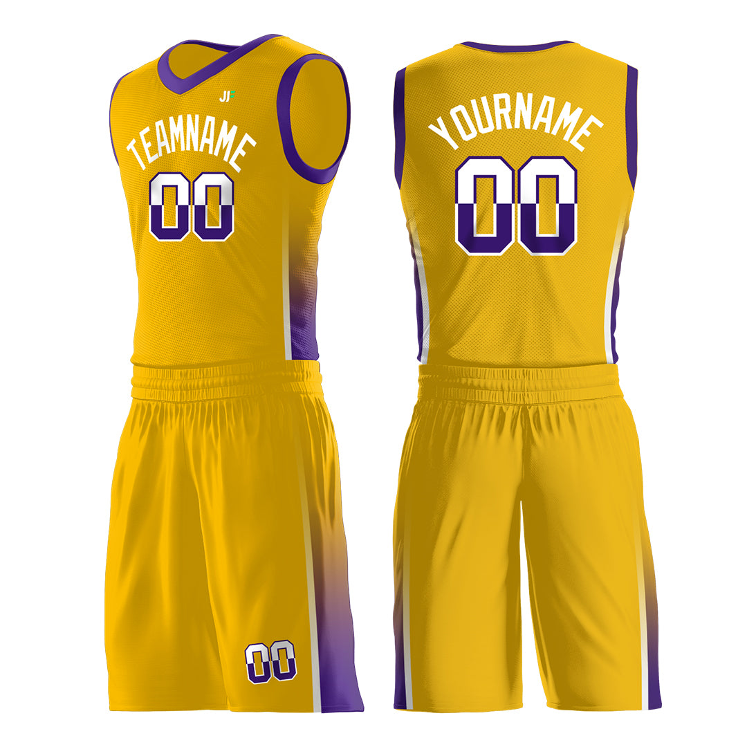 Custom Yellow Basketball Uniform Design Your Own Print Athletic V Neck Mesh Jersey Design Your Own