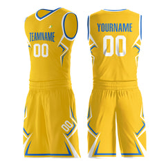 Custom Yellow Basketball Uniform Print Name Number Athletic V Neck Mesh Jersey Design Your Own