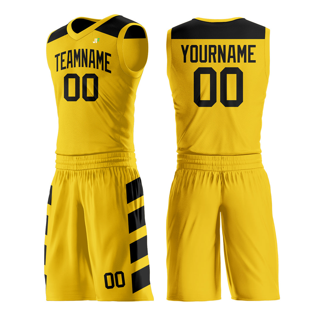Custom Yellow Basketball Uniform Print Name Number Logo Mesh Jersey