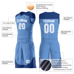 Custom Electric Blue Mesh Basketball Uniform For Adult Youth Fans Jersey
