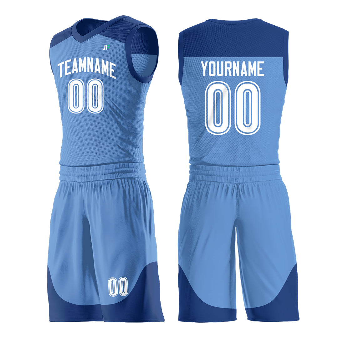 Custom Electric Blue Mesh Basketball Uniform For Adult Youth Fans Jersey