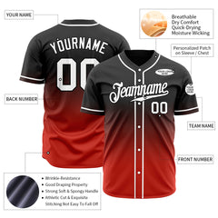 Custom Gradient Black Red Baseball Jersey Full Button Down Fans Special Edition Authentic Shirt