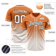 Custom Gradient Orange Gray Baseball Jersey Full Button Down Fans Special Edition Authentic Shirt
