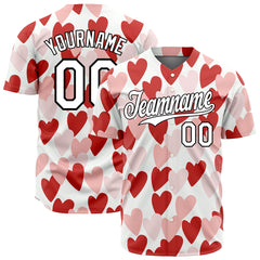 Custom Big Red Heart Valentine's Day Baseball Jersey Fans Special Edition Authentic Full Button Down Shirt