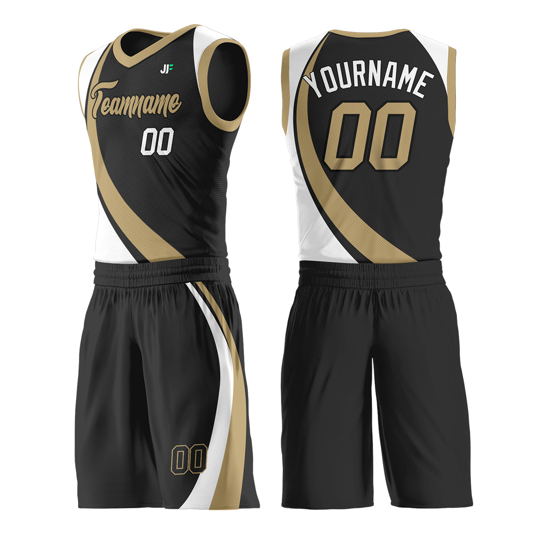 Custom Black Yellow Basketball Uniform Print Athletic V Neck Mesh Jersey Design Your Own