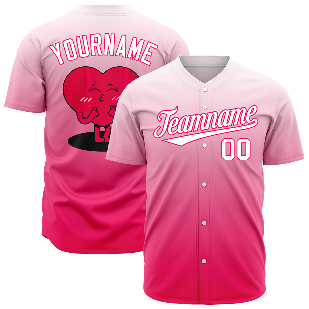 Custom Gradient Pink Heart Valentine's Day Baseball Jersey Fans Special Edition Authentic Shirts Custom Gradient Pink Heart Valentine's Day Baseball Jersey Fans Special Edition Authentic Shirts