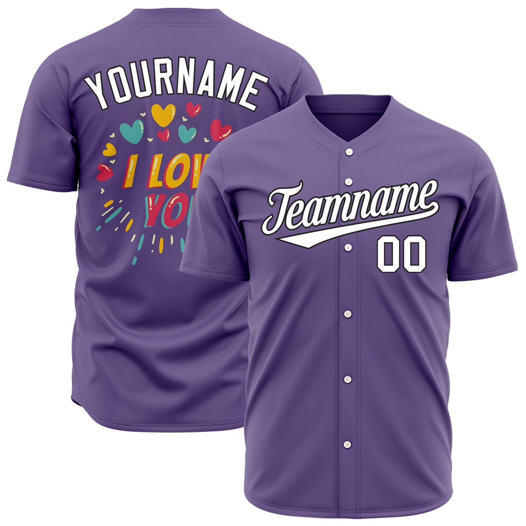 Custom Light Purple Valentine's Day Baseball Jersey Full Button Down Fans Special Edition Authentic Shirt Custom Light Purple Valentine's Day Baseball Jersey Full Button Down Fans Special Edition Authentic Shirt