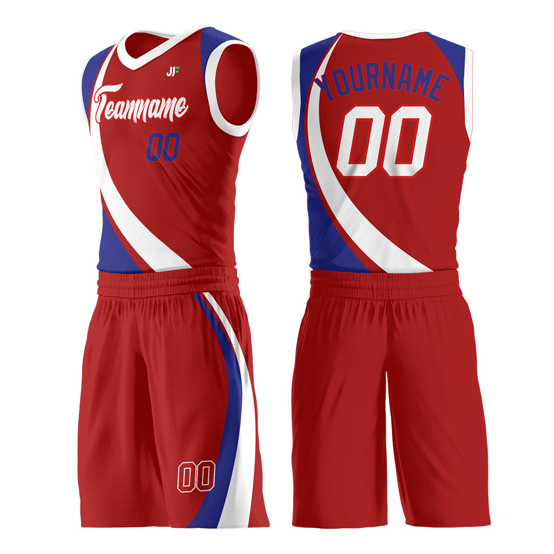 Custom Red Basketball Uniform Print Athletic V Neck Mesh Jersey Design Your Own
