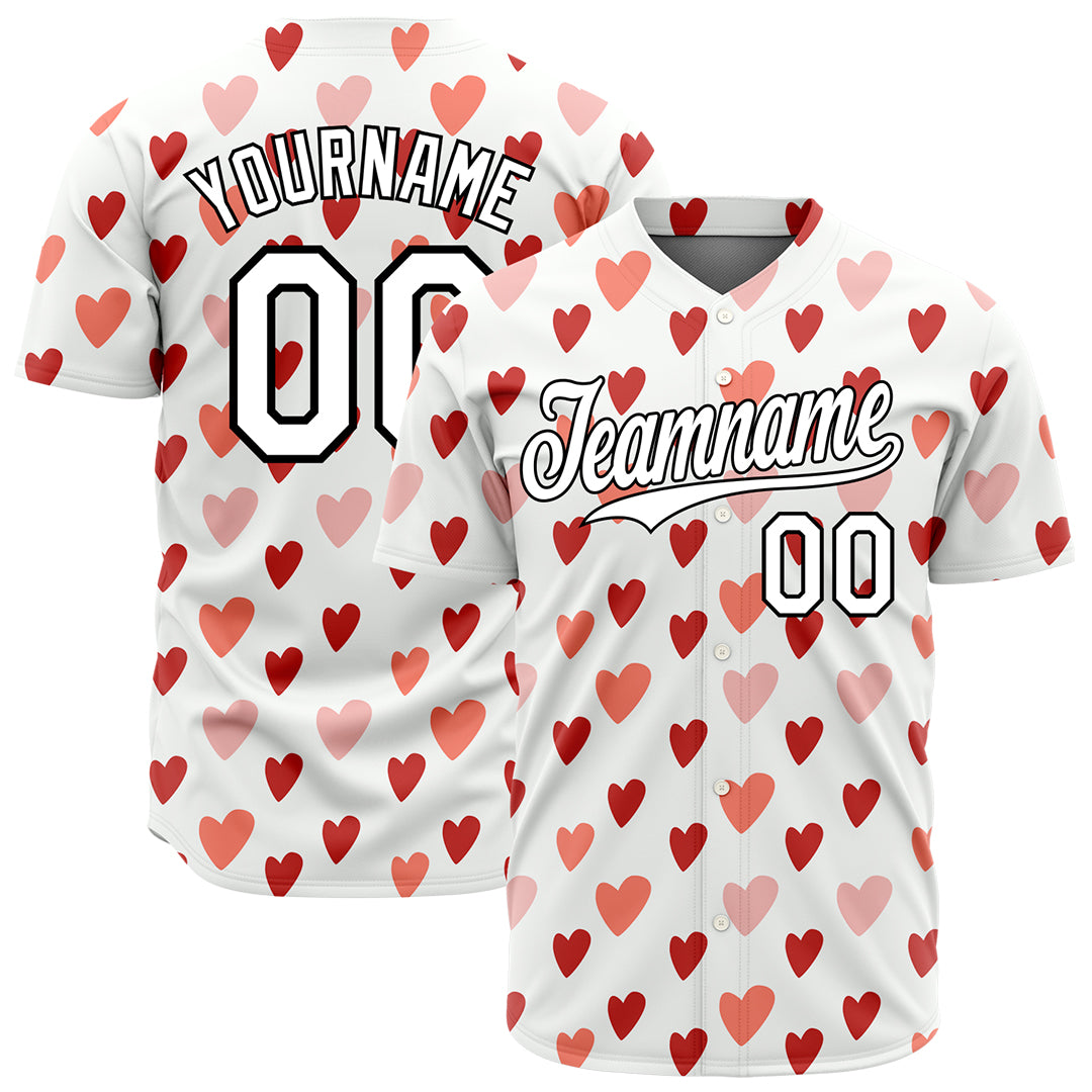 Custom Red Heart Valentine's Day Baseball Jersey Fans Special Edition Authentic Full Button Down Shirt Custom Red Heart Valentine's Day Baseball Jersey Fans Special Edition Authentic Full Button Down Shirt