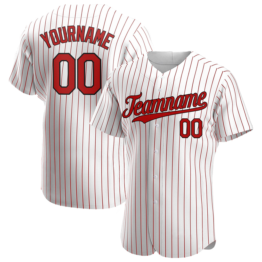Custom Red Pinstripe Baseball Jersey Stitched Authentic Button Down Vintage