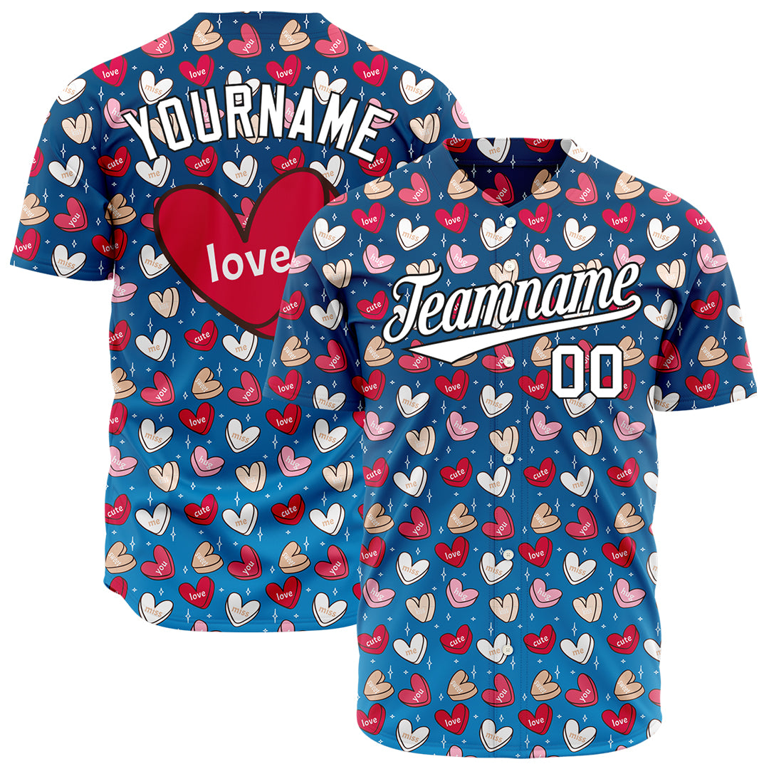 Custom Royal Heart Valentine's Day Baseball Jersey Fans Special Edition Authentic Shirt Custom Royal Heart Valentine's Day Baseball Jersey Fans Special Edition Authentic Shirt