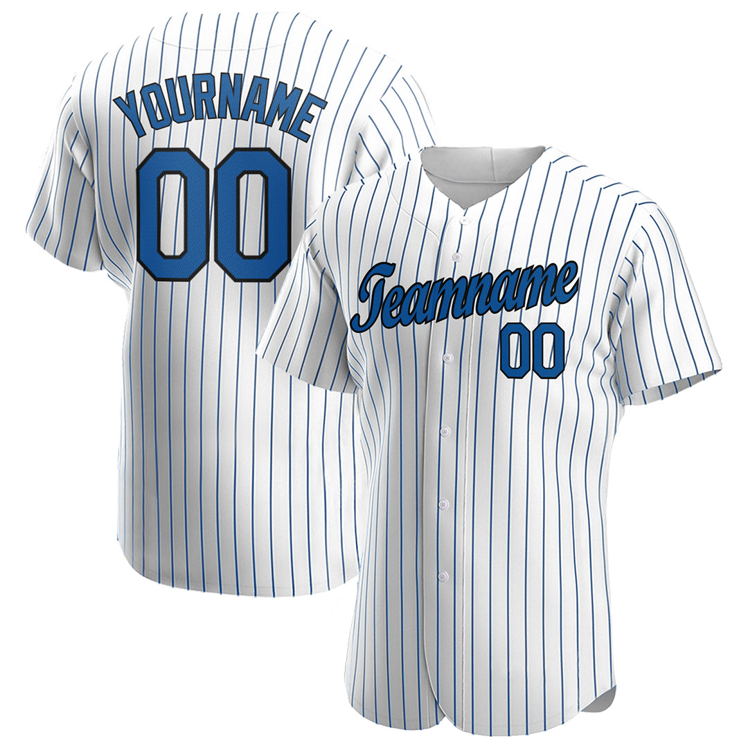 Custom Royal Pinstripe Baseball Jersey Authentic Button Down Vintage White Shirt