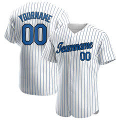 Custom Royal Pinstripe Baseball Jersey Authentic Button Down Vintage White Shirt