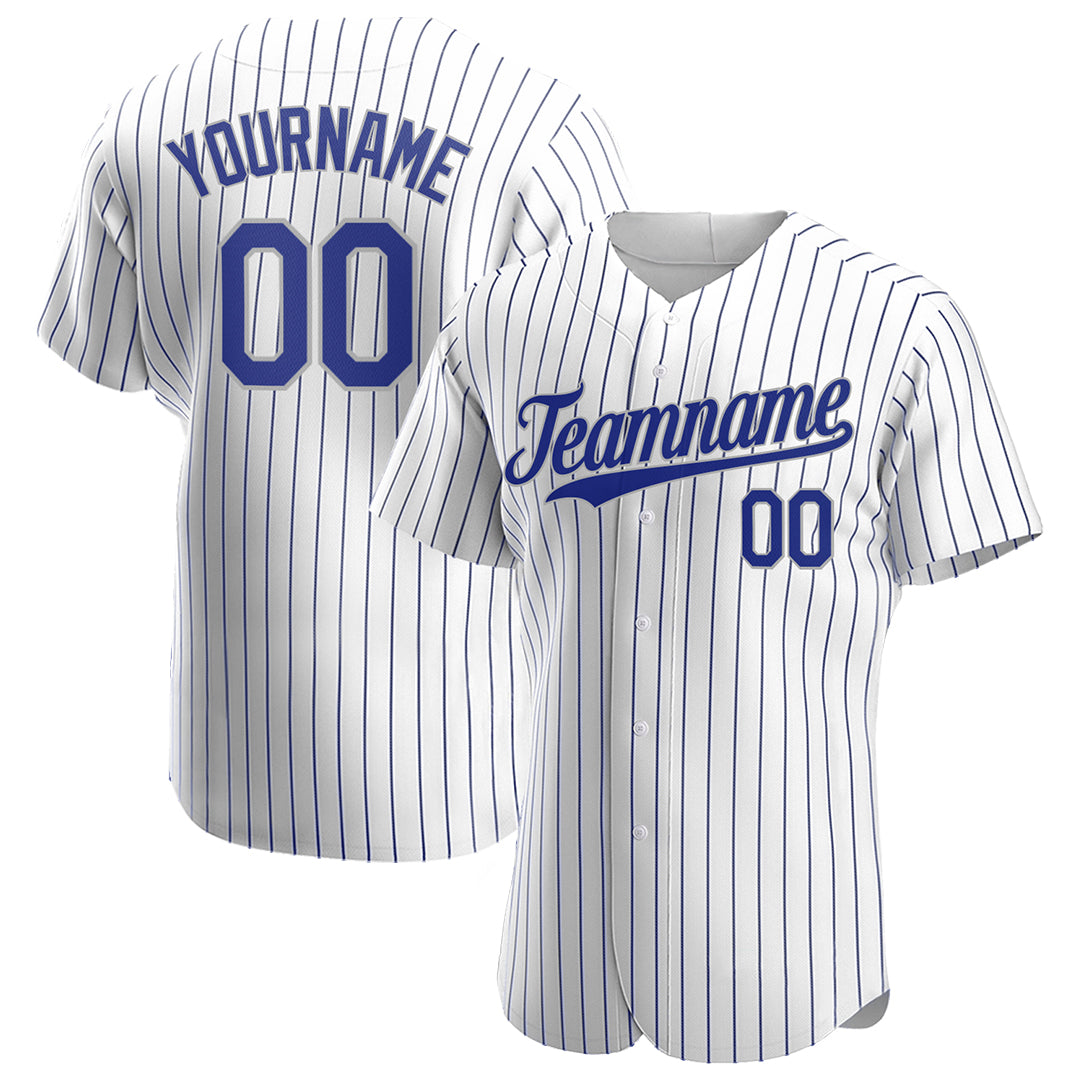 Custom Royal Pinstripe Baseball Jersey Stitched Authentic Button Down Vintage