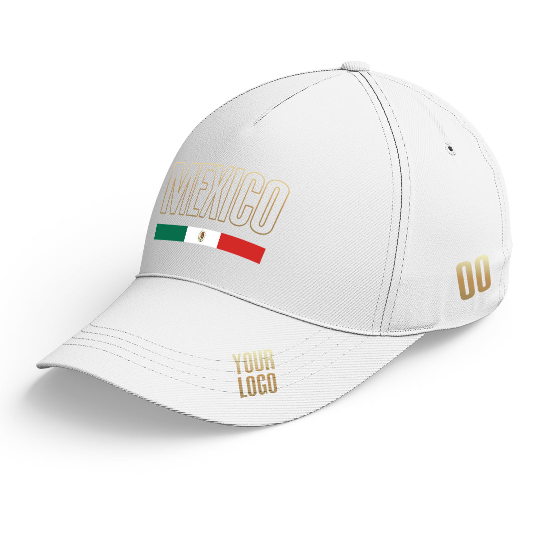 Custom White Baseball Cap Mexican Flag Adjustable Hat for Men and Women Available